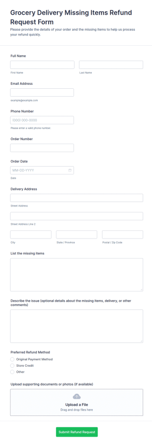 Missing Items Refund Request Form Template