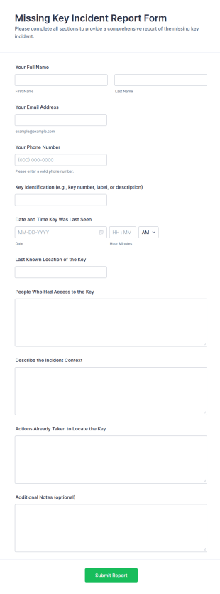 Missing Key Incident Report Form Template