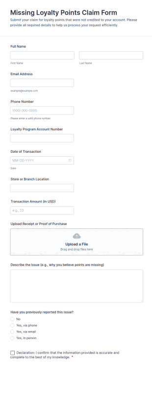 Missing Loyalty Points Claim Form Template