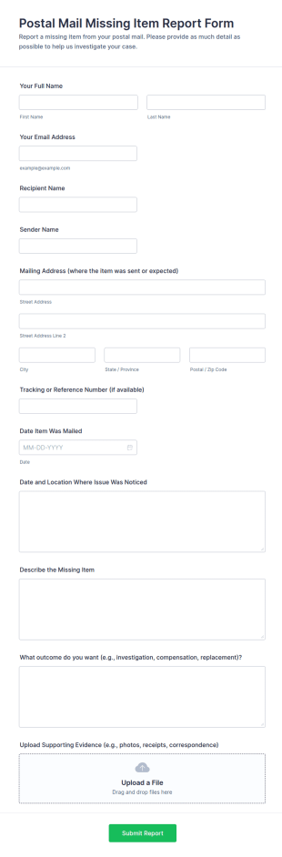 Missing Mail Item Report Form Template