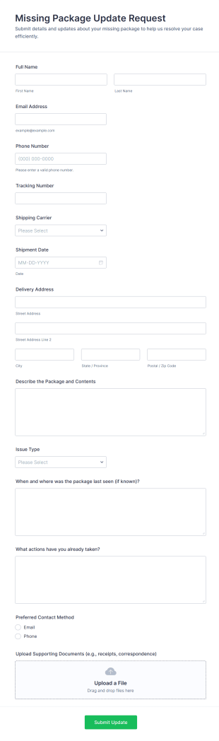 Missing Package Update Request Form Template