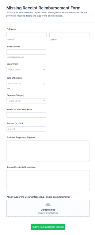 Missing Receipt Reimbursement Form Template