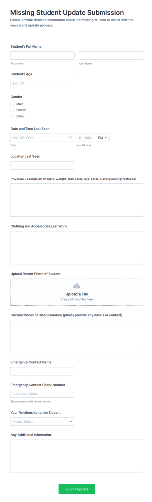 Missing Student Update Submission Form Template