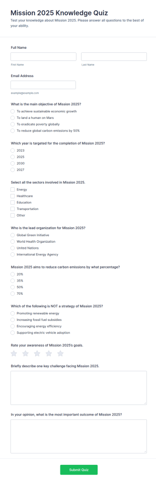 Mission 2025 Knowledge Quiz Form Template