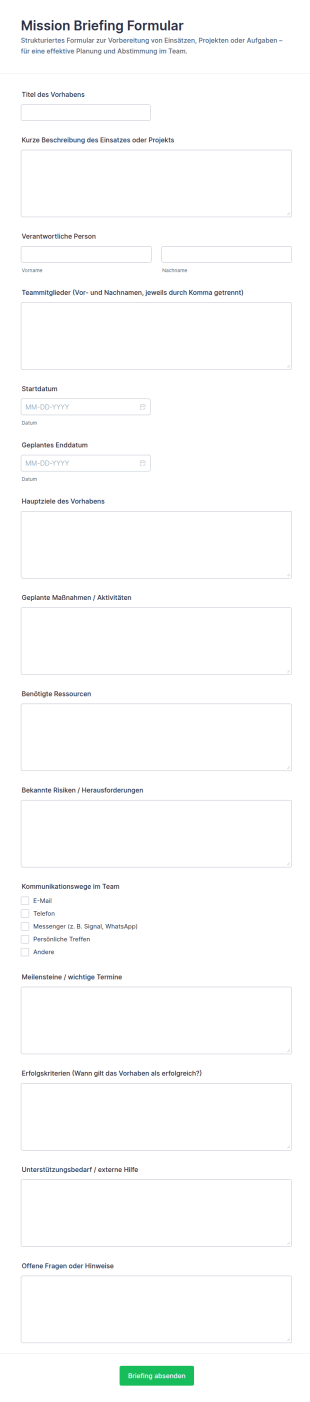 Mission Briefing Formular