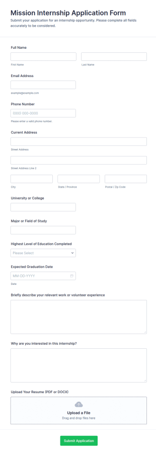 Mission Internship Application Form Template