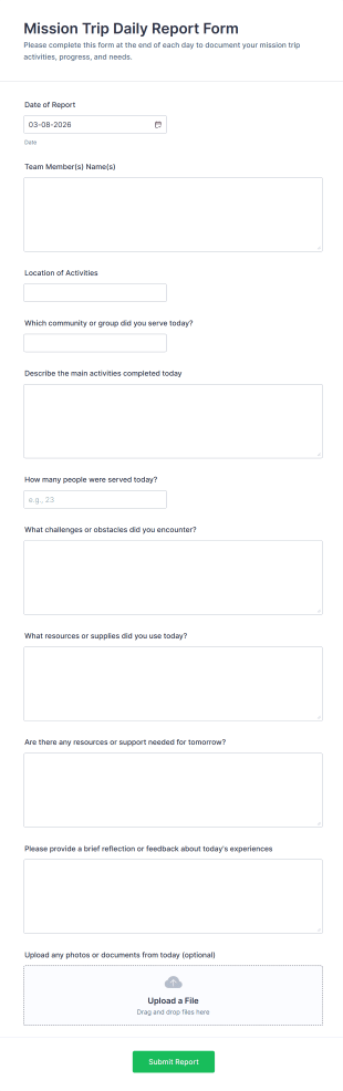 Mission Trip Daily Report Form Template