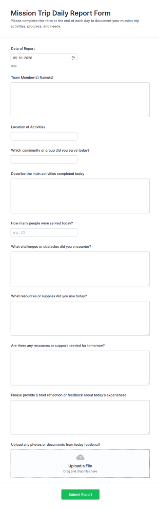 Mission Trip Daily Report Form Template