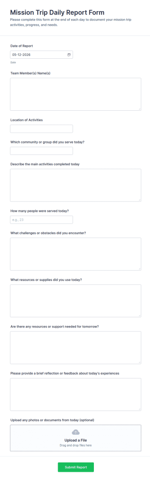 Mission Trip Daily Report Form Template
