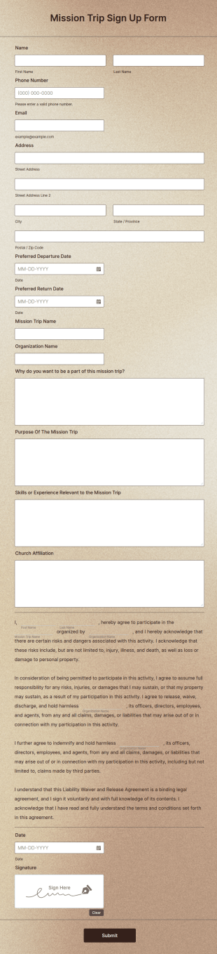 Mission Trip Sign Up Form Template