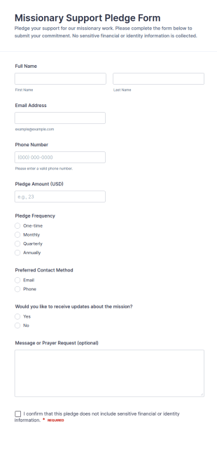 Missionary Support Pledge Form Template
