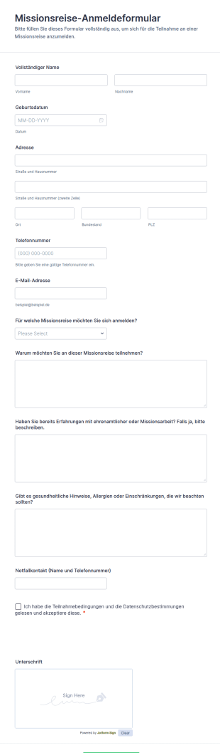Missionsreise Anmeldeformular