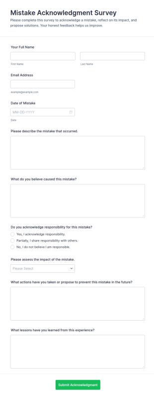 Mistake Acknowledgment Survey Form Template