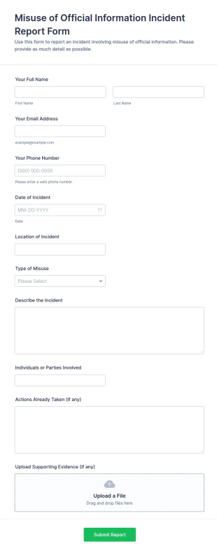 Misuse Of Official Information Incident Report Form Template