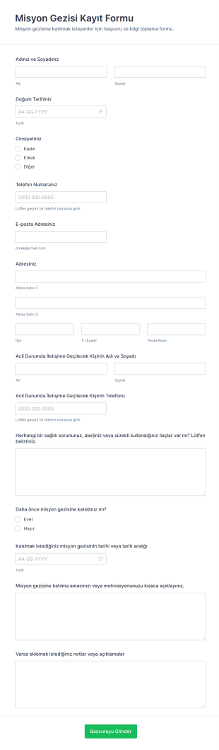 Misyon Gezisi Kayıt Form Şablonu