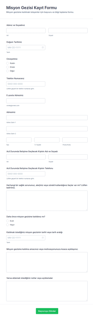 Misyon Gezisi Kayıt Form Şablonu