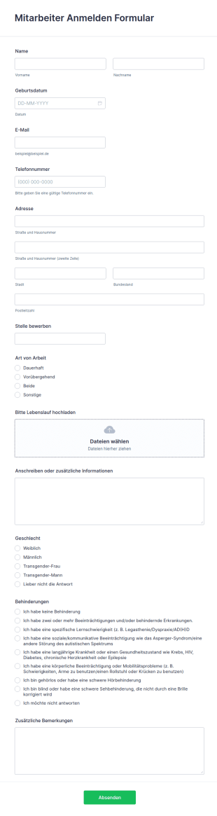 Mitarbeiter Anmelden Formular