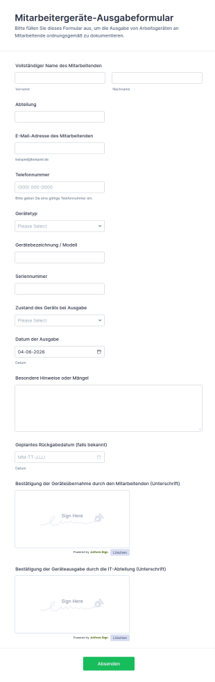 Mitarbeiter Ausstattungsproblem Formular