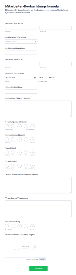 Mitarbeiter Beobachtungsformular