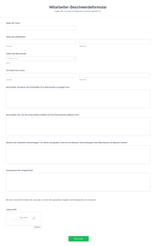 Mitarbeiter Beschwerdeformular Form Template