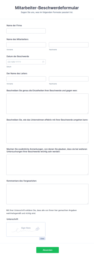 Mitarbeiter Beschwerdeformular