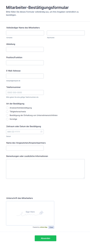 Mitarbeiter Bestätigungsformular