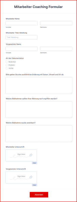 Mitarbeiter Coaching Formular