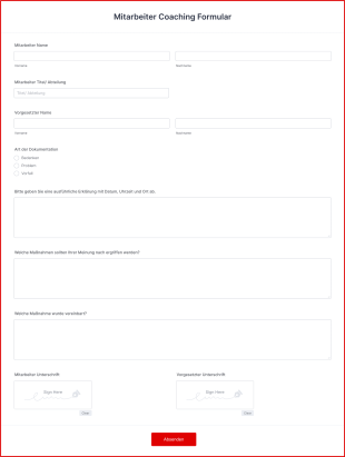 Mitarbeiter Coaching Formular