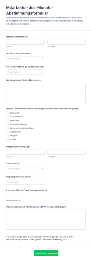 Mitarbeiter Des Monats Abstimmungsbogen