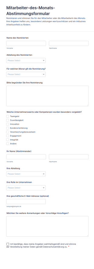 Mitarbeiter Des Monats Abstimmungsbogen