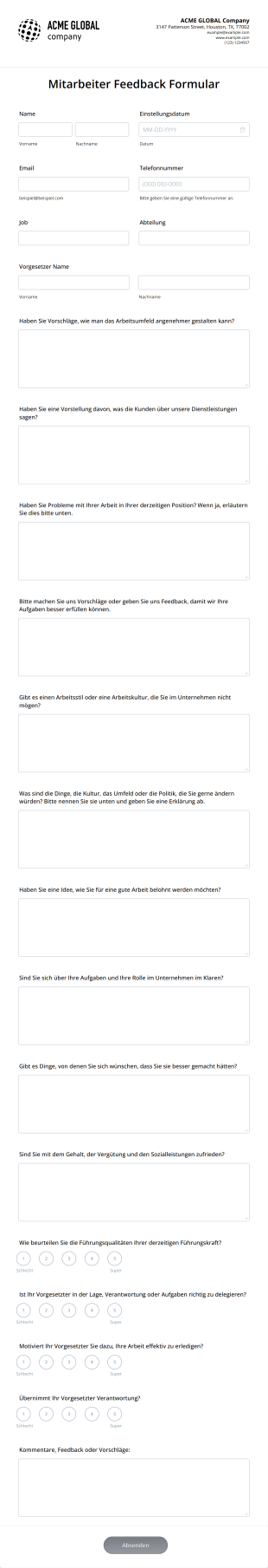 Mitarbeiter Feedback Umfrage Form Template