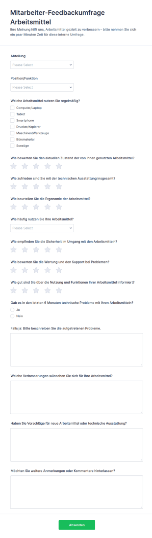 Mitarbeiter Feedback Zu Werkzeugen Survey