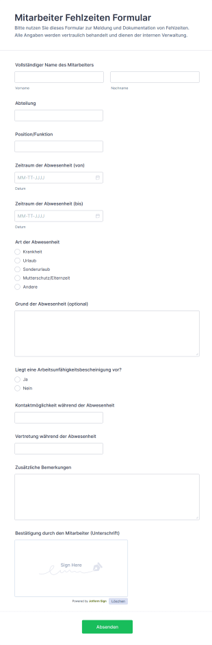Mitarbeiter Fehlzeiten Formular