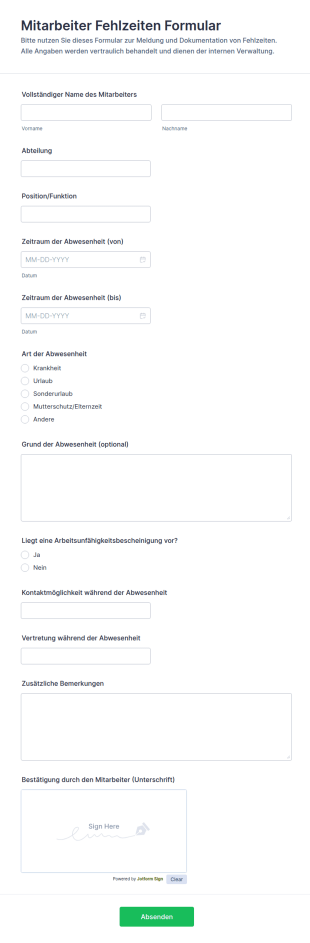 Mitarbeiter Fehlzeiten Formular