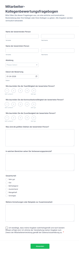 Mitarbeiter Kollegenbewertungsfragebogen
