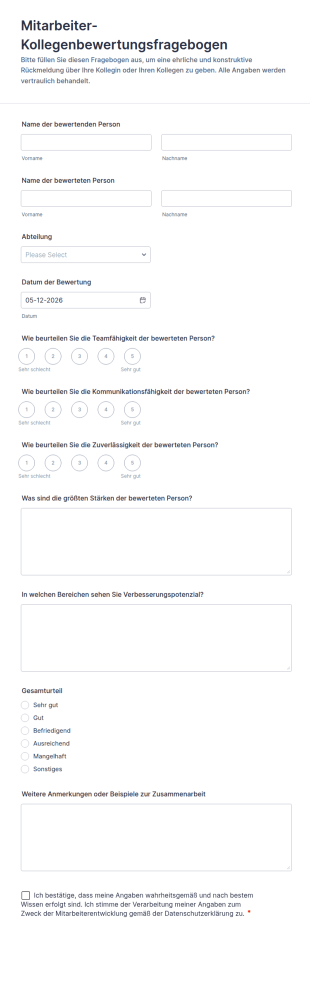 Mitarbeiter Kollegenbewertungsfragebogen