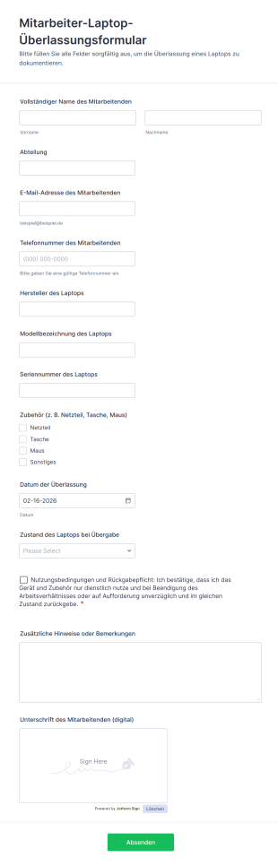 Mitarbeiter Laptop Überlassungsformular