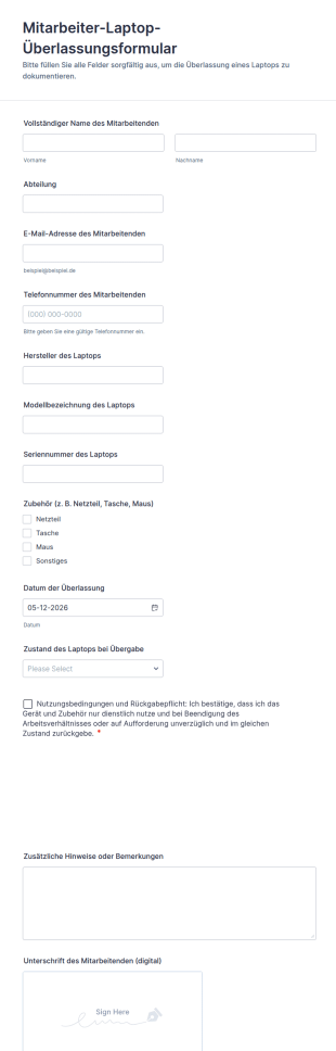 Mitarbeiter Laptop Überlassungsformular