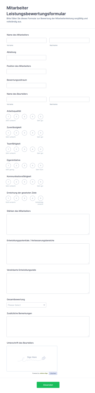 Mitarbeiter Leistungsbewertungsformular