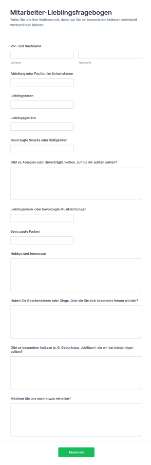 Mitarbeiter Lieblingsfragebogen