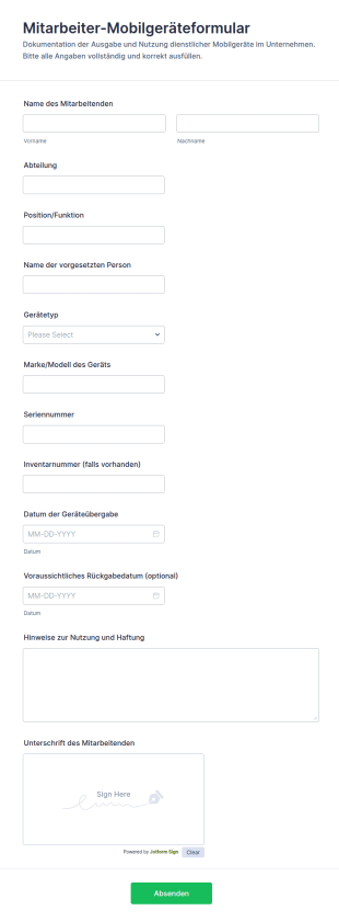 Mitarbeiter Mobilvereinbarungsformular