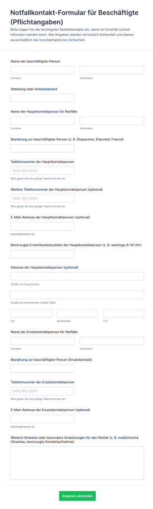 Mitarbeiter Notfallkontaktformular