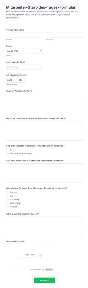 Mitarbeiter Start Des Tages Formular
