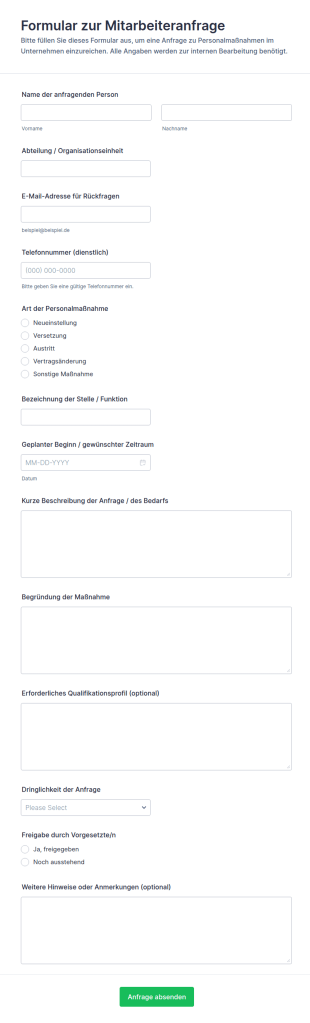 Mitarbeiteranfrage Formular