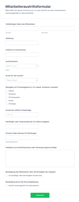Mitarbeiteraustrittsformular
