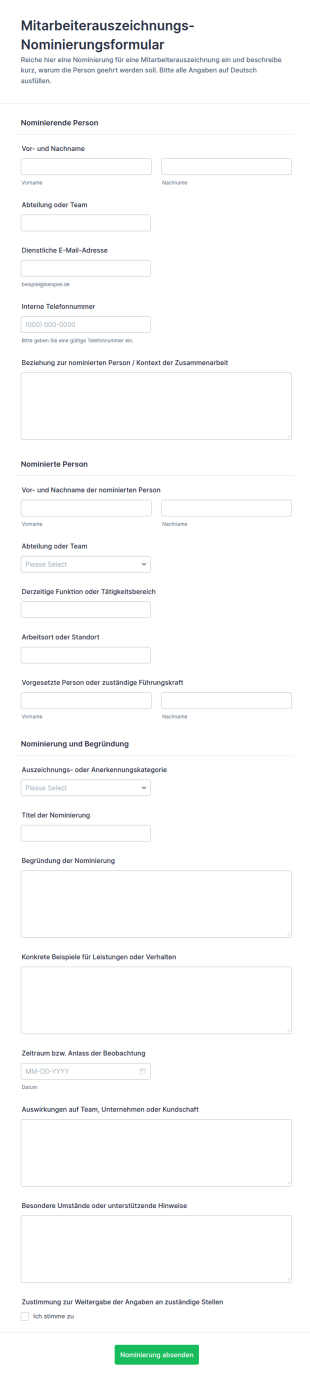 Mitarbeiterauszeichnung Nominierungsformular