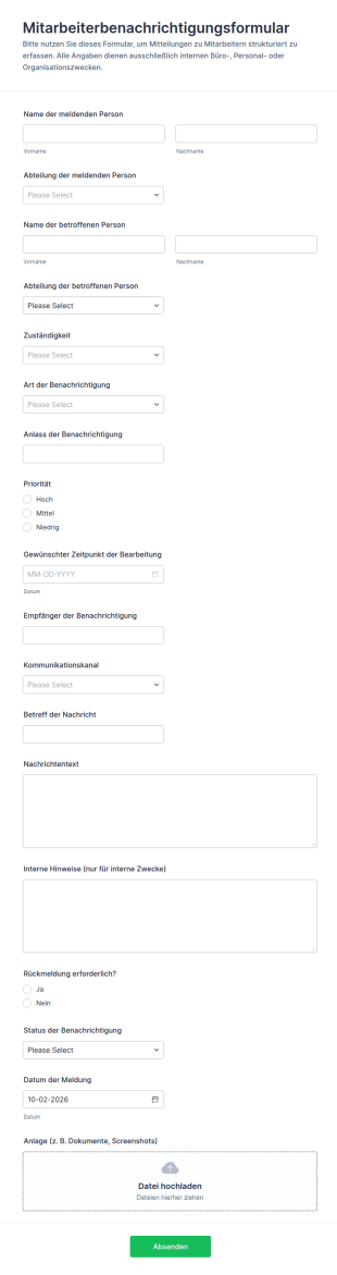 Mitarbeiterbenachrichtigungsanfrage Formular