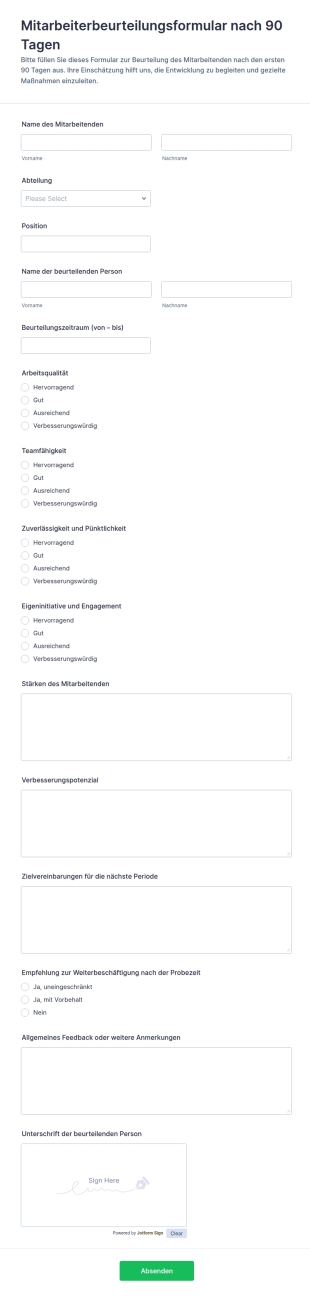 Mitarbeiterbeurteilungsformular Nach 90 Tagen