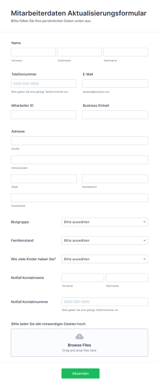 Mitarbeiterdaten Aktualisierungsformular Form Template