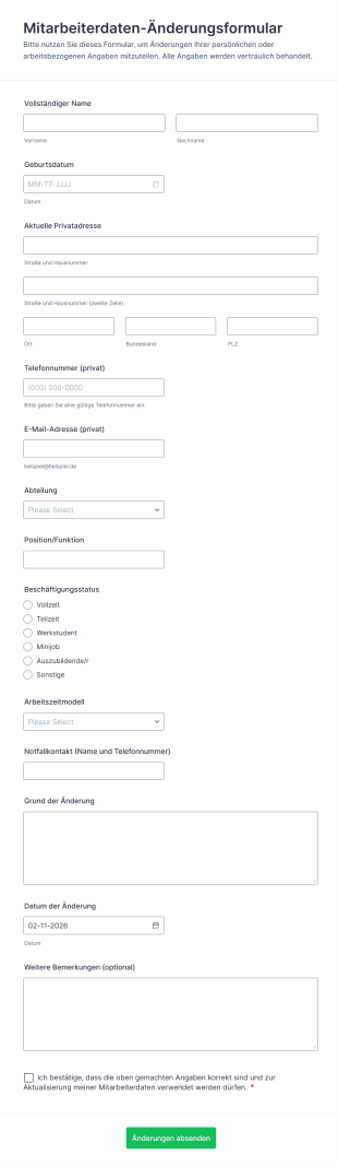Mitarbeiterdaten Änderungsformular